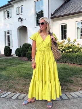 Free Assembly chartreuse 100% cotton tiered maxi dress